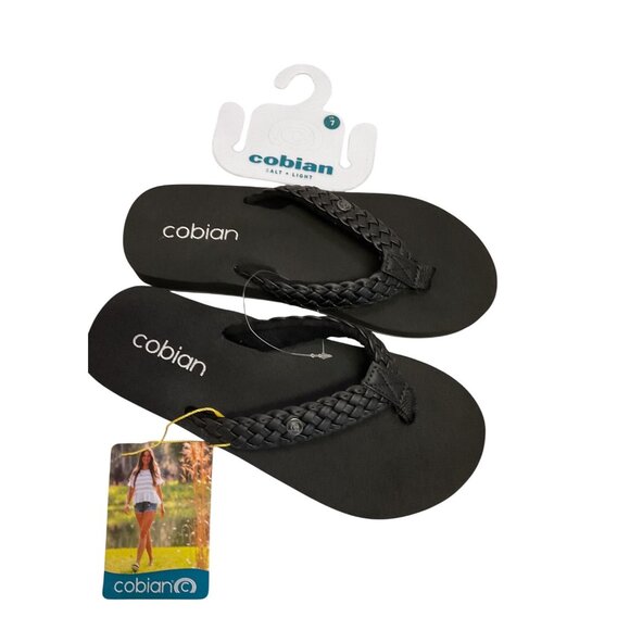 Cobian Womens Braided Black Flip-Flops Size 7 Durable Comfortable Beach Sandals - Picture 1 of 4